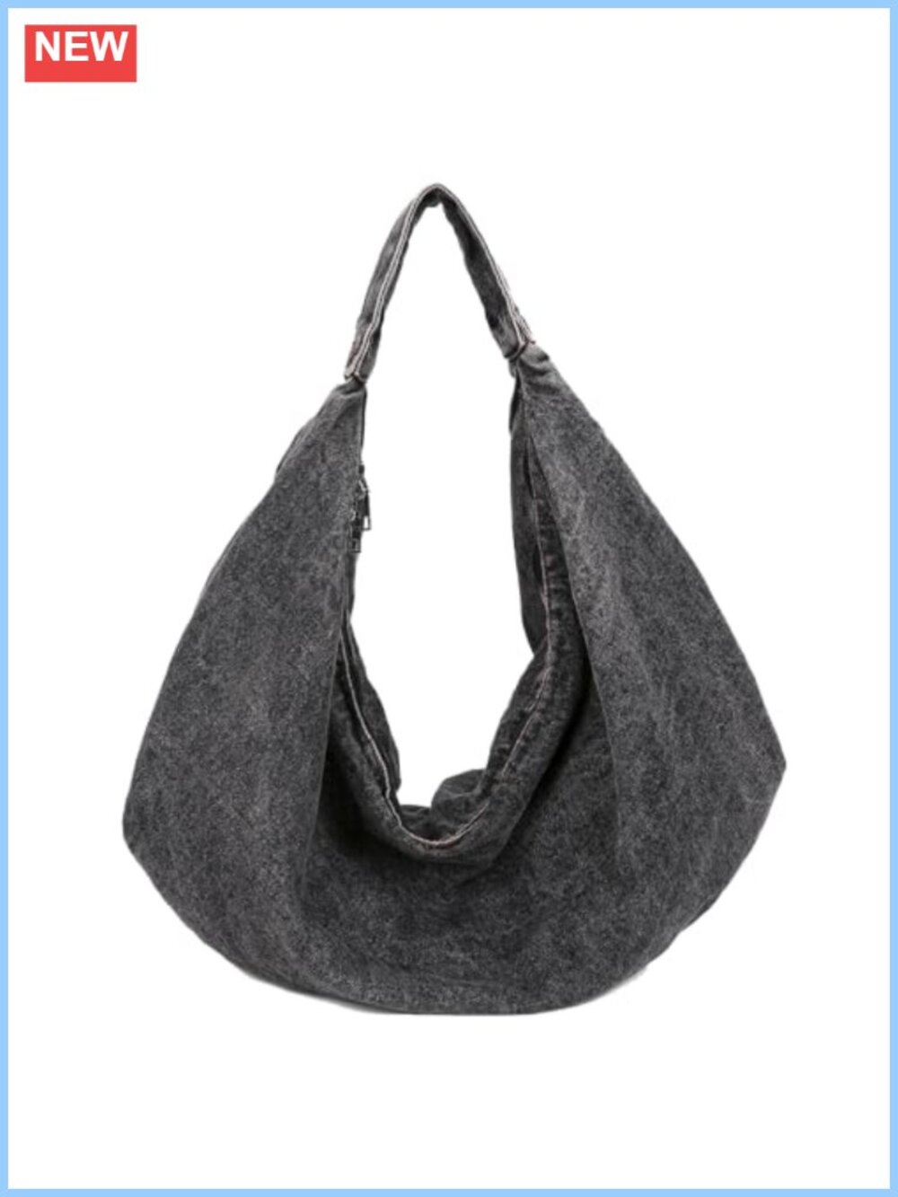 Washed Denim Oversized Hobo Shoulder Bag Slouchy Casual Purse
